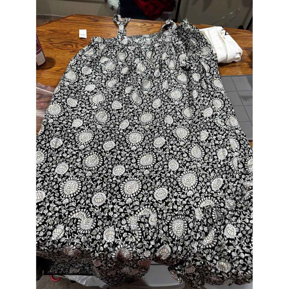 Old‎ Navy Women Black White Floral Tie Shoulder Tiered Midi Dress Large NWT